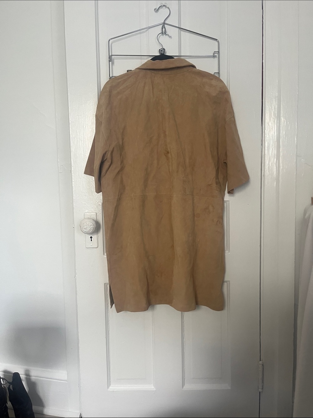 Zara 100%Suede Leather Oversized Beige Shirt Dress - Picture 6 of 8